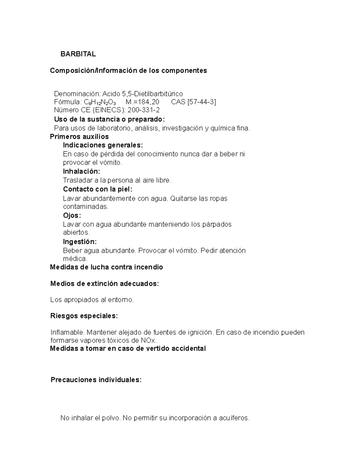Fichas de seguridad de barbital, agarosa y eosina amarillenta ...