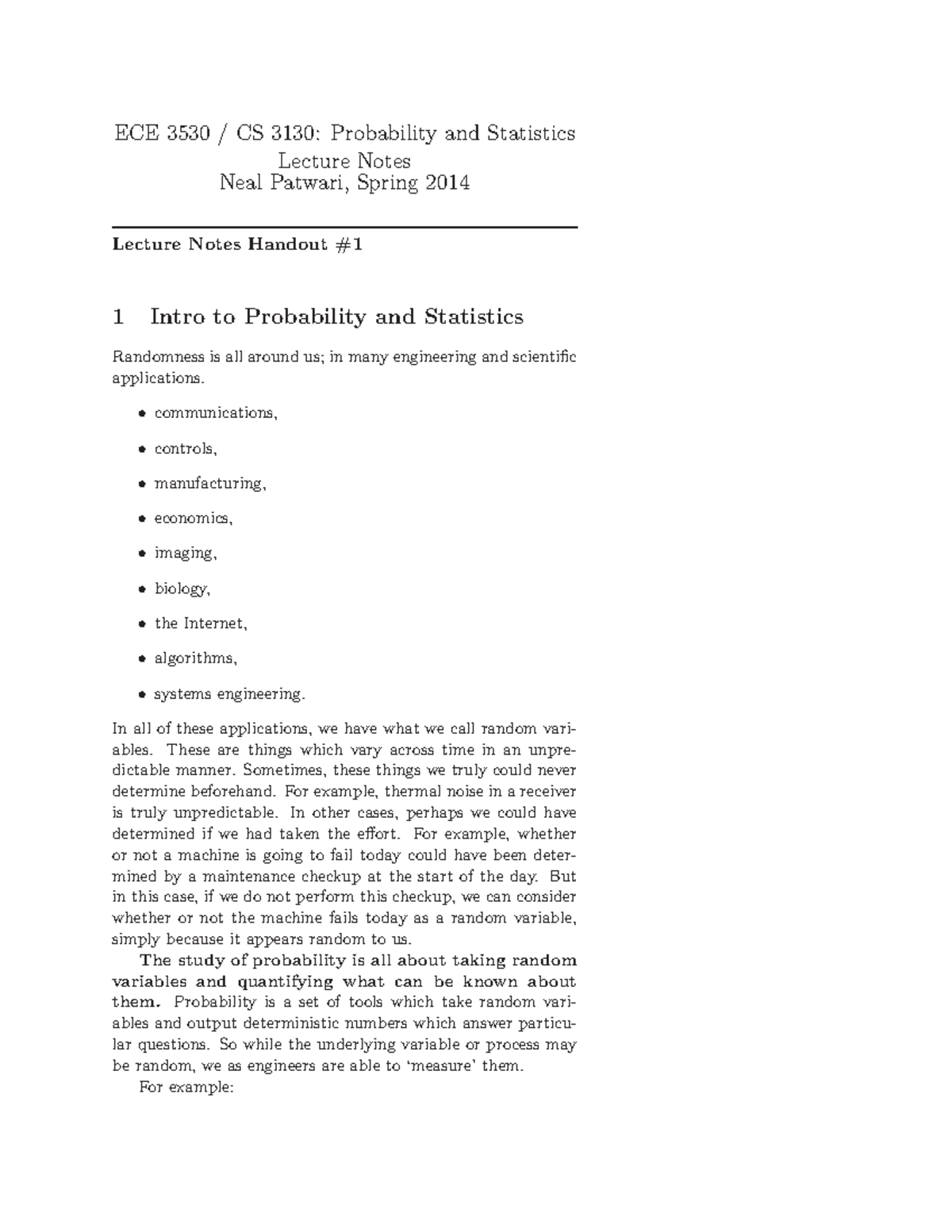 Lecture notes, lecture All - ECE 3530 CS 3130: Probability and ...