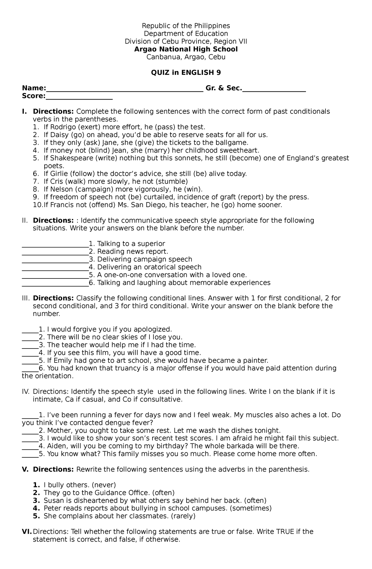 Mastery Test 2nd Quarter - Republic of the Philippines Department of ...