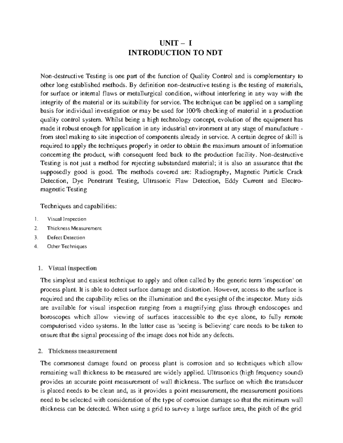 Introduction TO NDT Notes - UNIT – I INTRODUCTION TO NDT Non ...