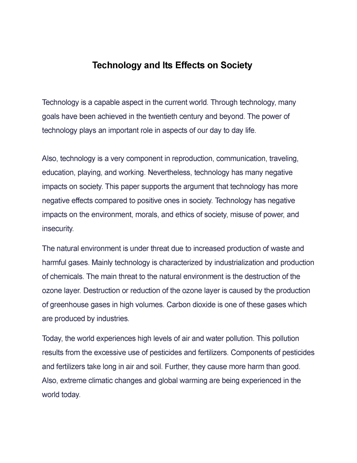 essay about technology effects