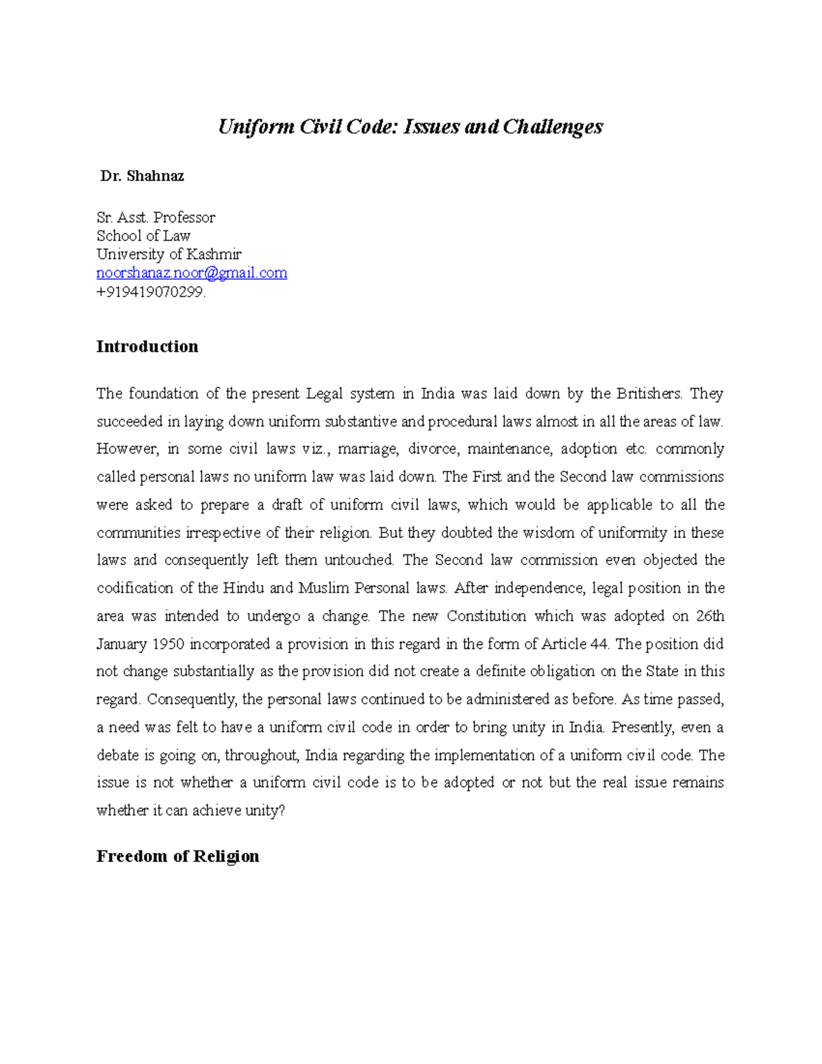 Uniform Civil Codee Notes Uniform Civil Code Issues and Challenges