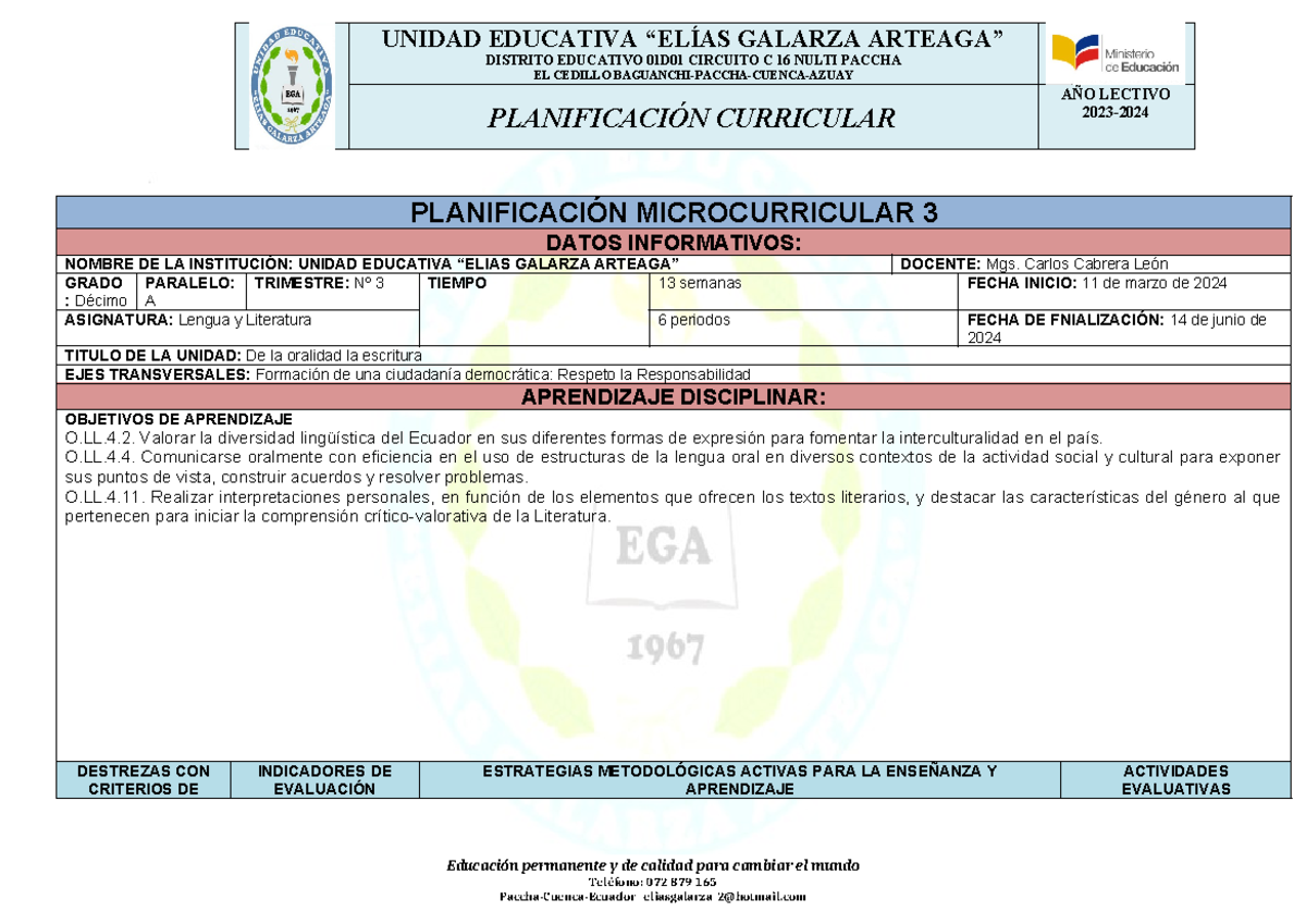 5 Planificacion L. L. 10MO III Trimestre - DISTRITO EDUCATIVO 01D01 ...