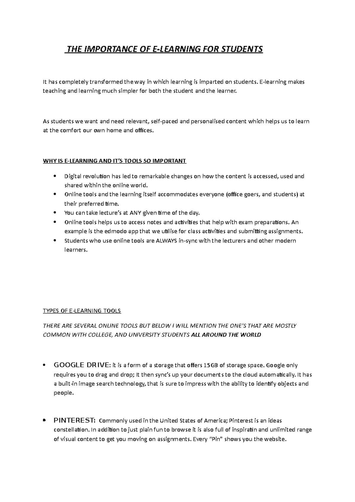 THE IMP - Lecture notes 1 - THE IMPORTANCE OF E-LEARNING FOR STUDENTS ...