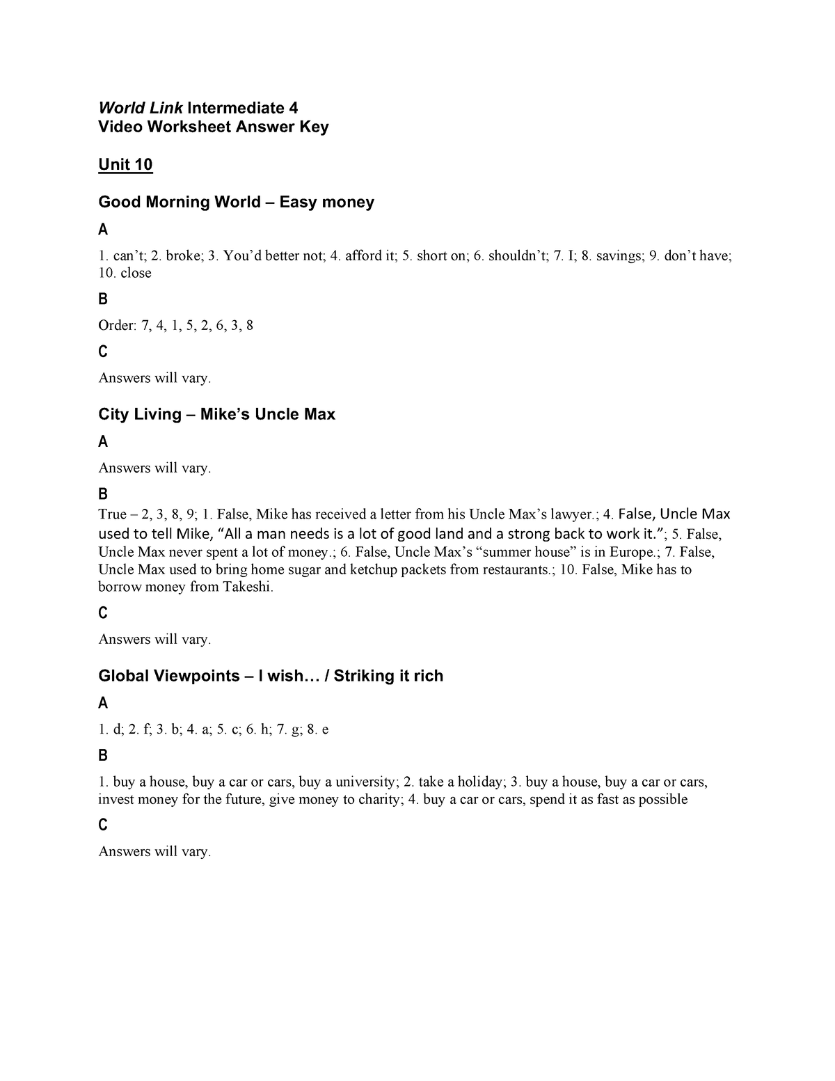 Wl3e Icpna intermediate 04 additional video worksheets answer key ...