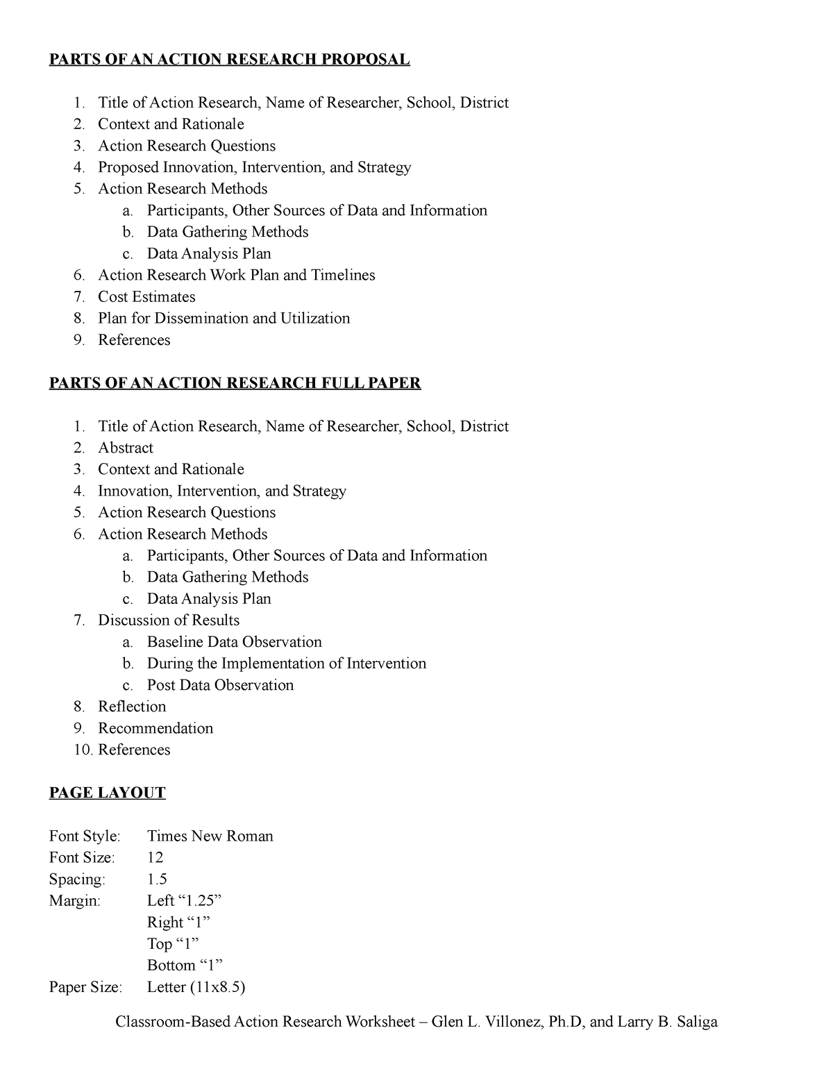 ACOG Lassroom Based Action Research 2022 PARTS OF AN ACTION RESEARCH 