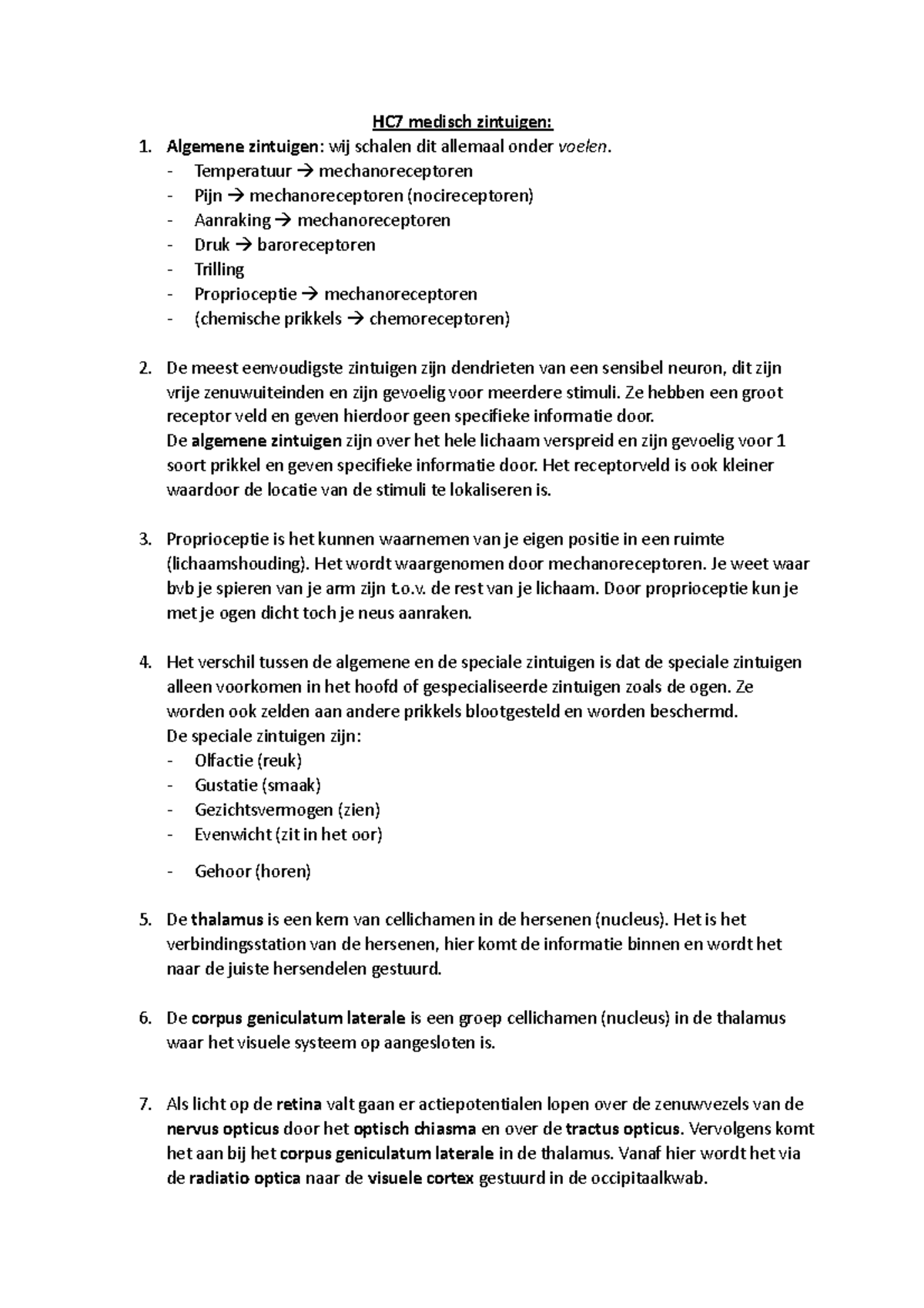 HC7 medisch zintuigen - HC7 medisch zintuigen: Algemene zintuigen: wij ...