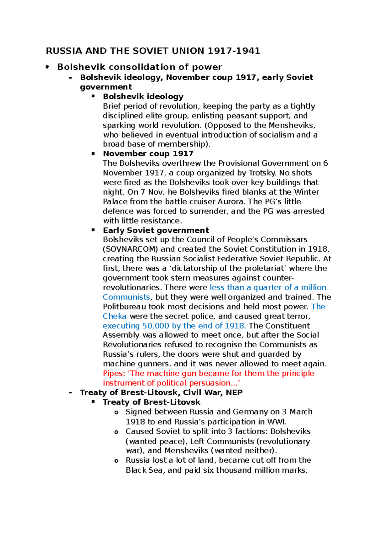 2019 MH Russia and The Soviet Union Notes Chloe Mc Millan - RUSSIA AND ...