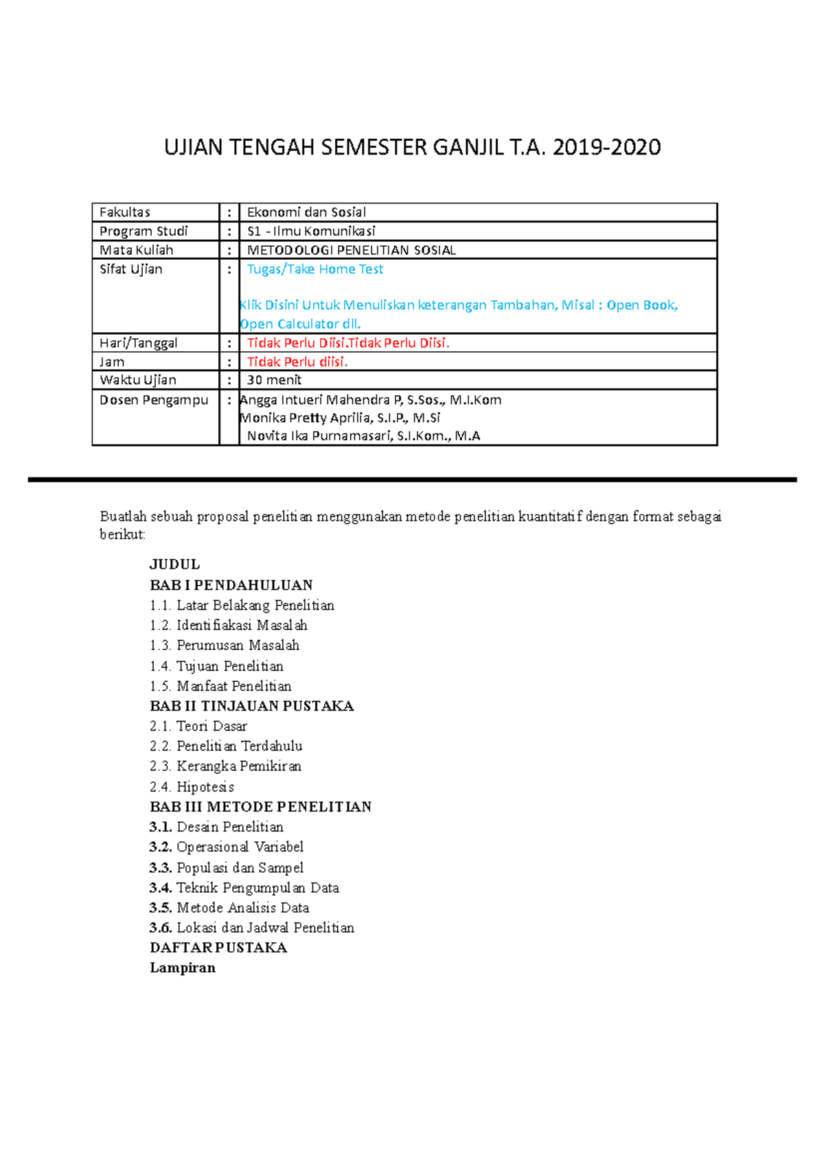 Soal Ujian Tengah Semester Metodologi Penelitian Sosial - UJIAN TENGAH ...