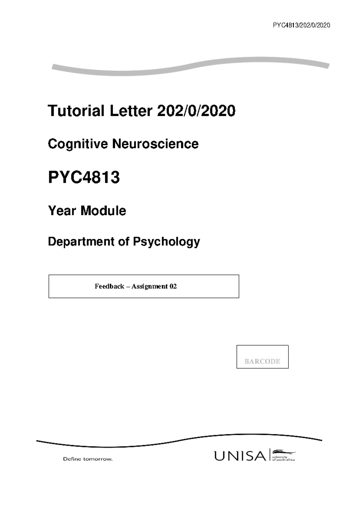 PYC4813 2020 TL 202 0 B - PYC4813/202/0/20 20 Tutorial Letter 202/0/20 ...