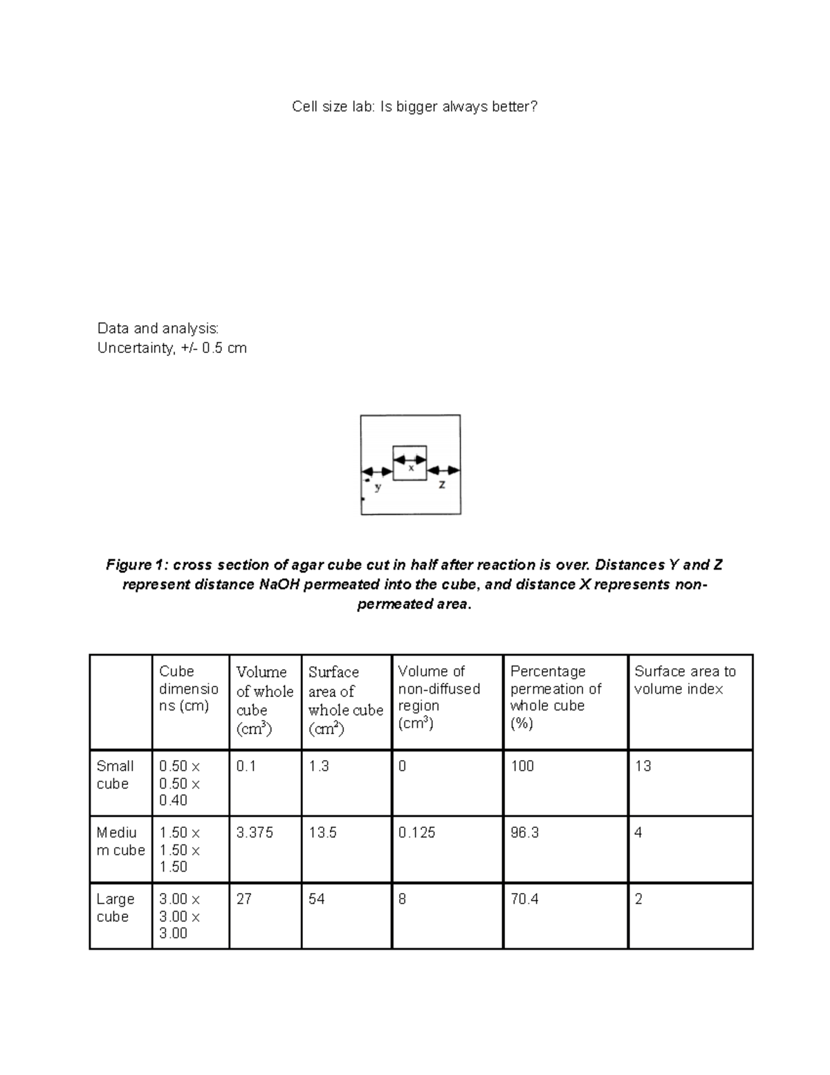 Cell Size Lab The task at hand involved conducting a lab to examine the relationship between