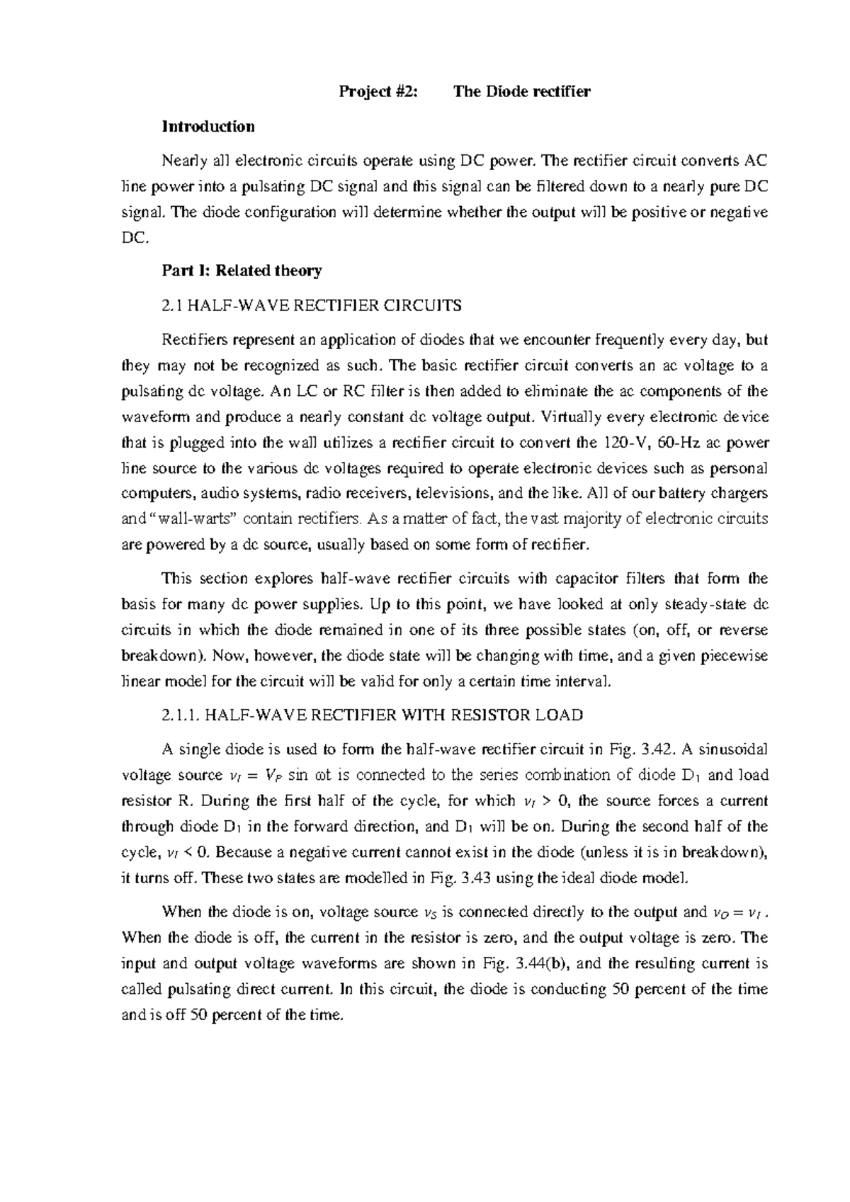 Project 5 The diode rectifier -2135777942 - Project #2: The Diode ...