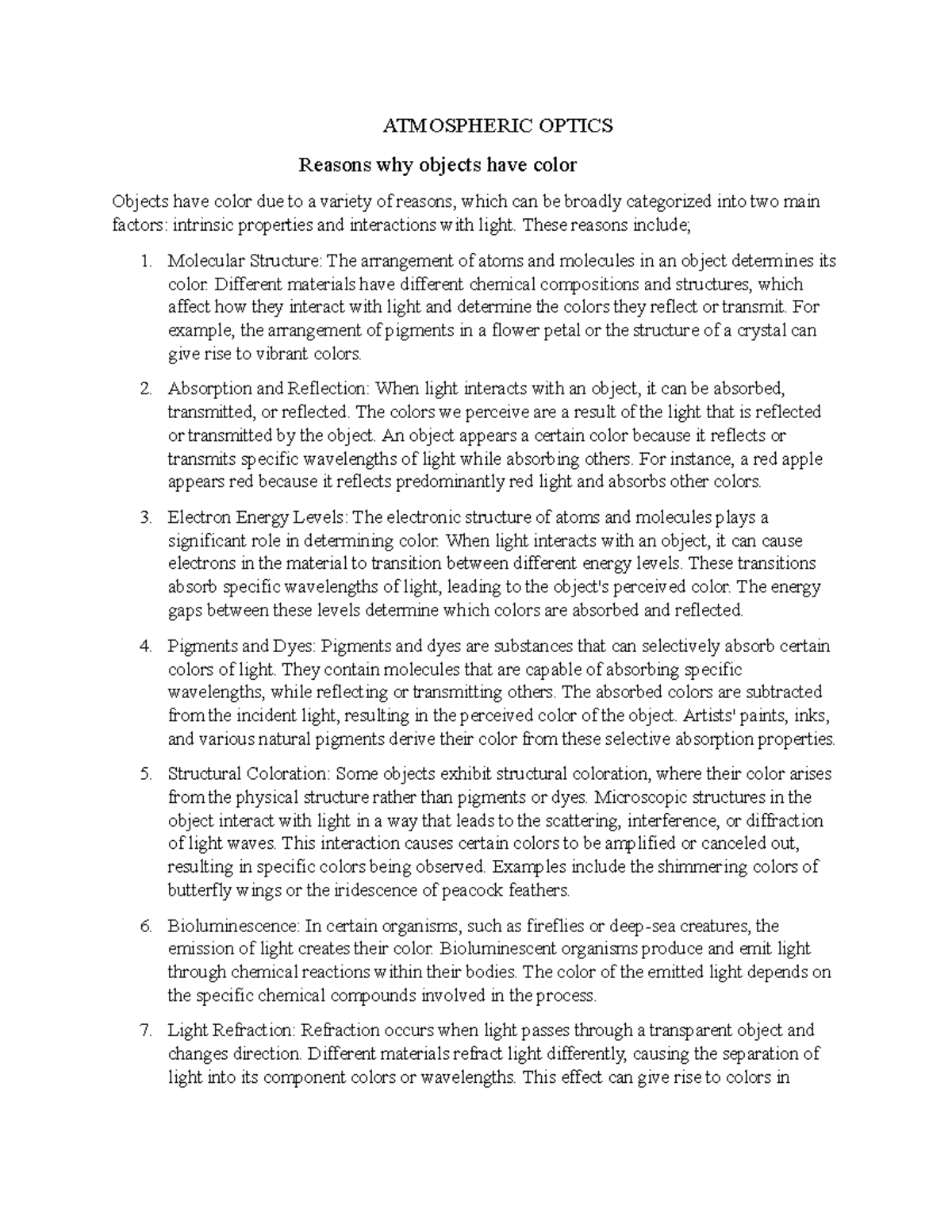 Atmospheric optics Summary Entrepreneurship and venture creation