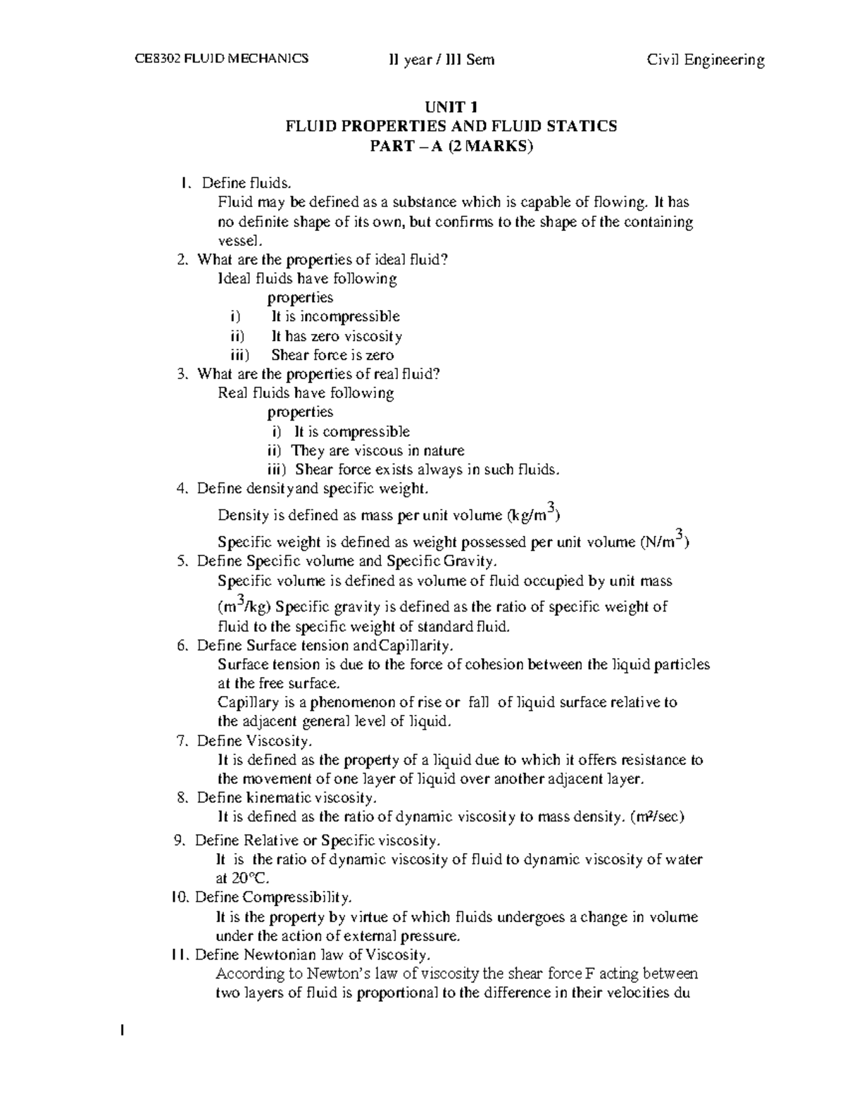CE 8302-Fluid-Mechanics - Unit I - II year / III Sem Civil Engineering ...
