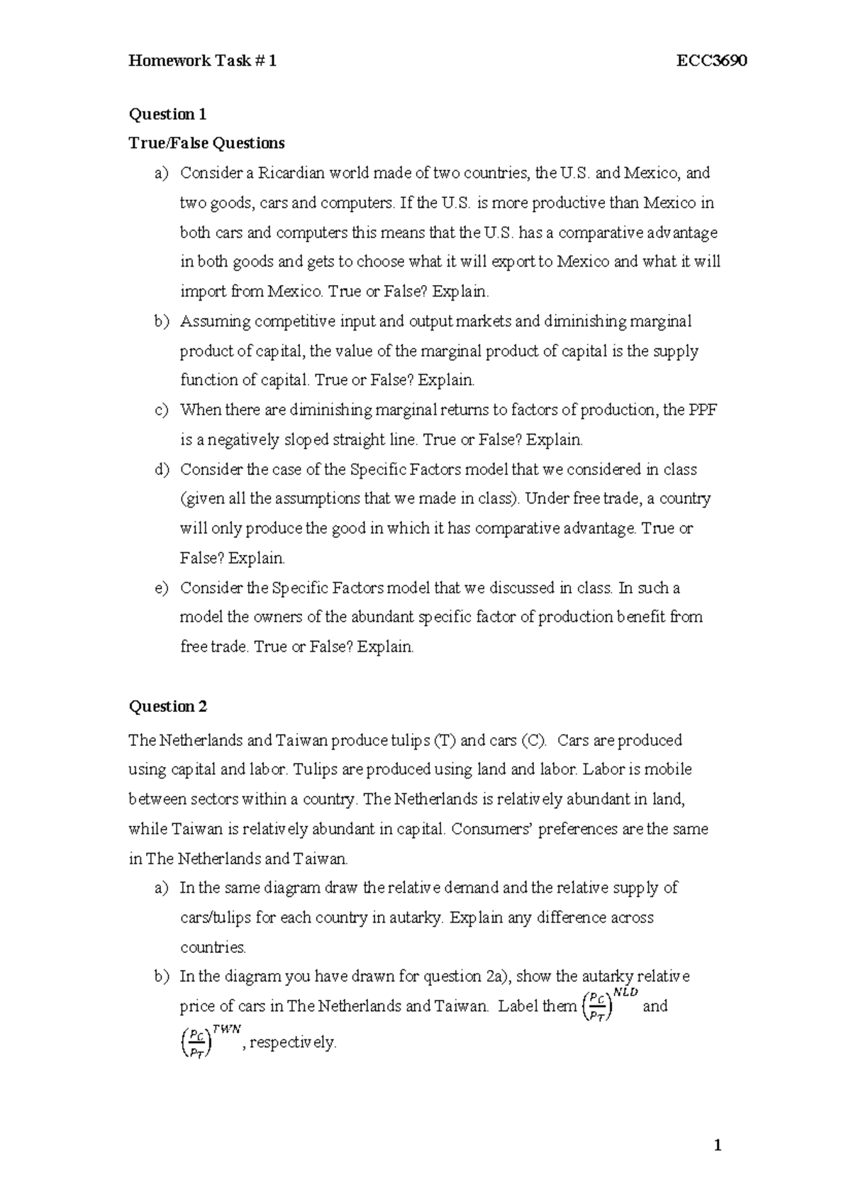 Homework 1 - questions - Homework Task # 1 ECC 1 Question 1 True/False ...