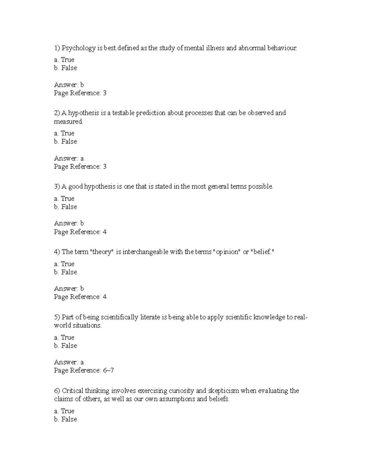 Chapter 01 True-False Questions-TIF - Psychology is best defined as the ...