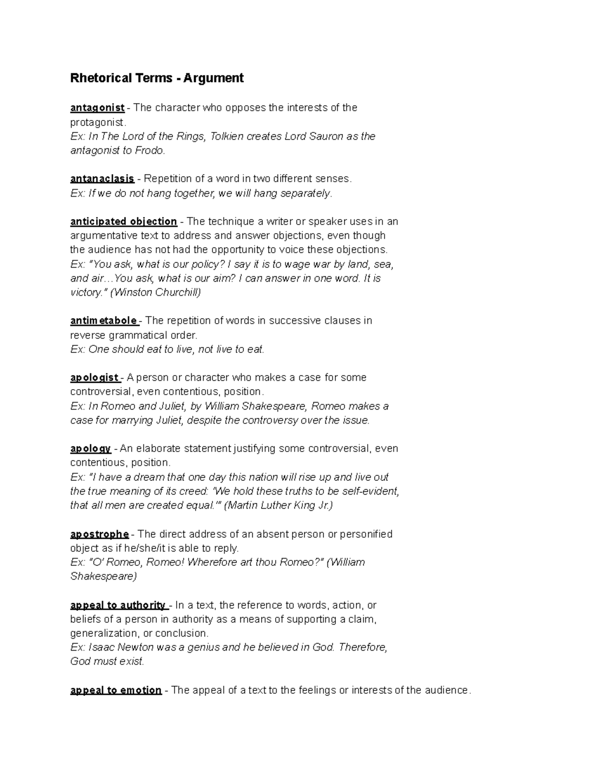 Rhetorical Terms - Argument - Rhetorical Terms - Argument antagonist ...