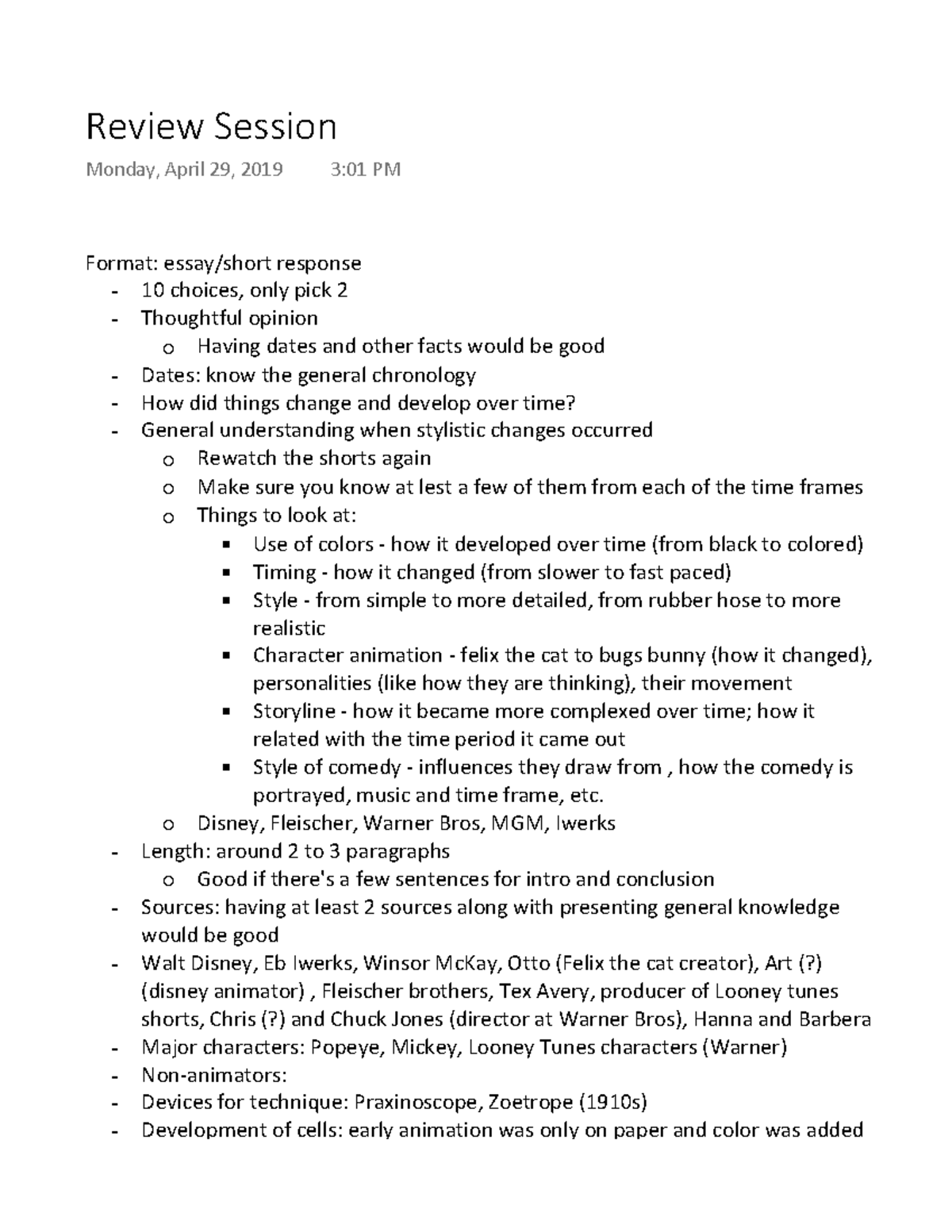 FILM 122N Midterm Review Session Notes - Format: Essay/short Response ...