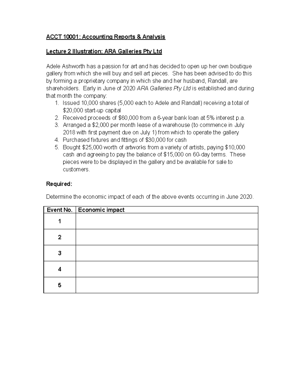 Lecture 2 Illustration - ACCT 10001: Accounting Reports & Analysis ...