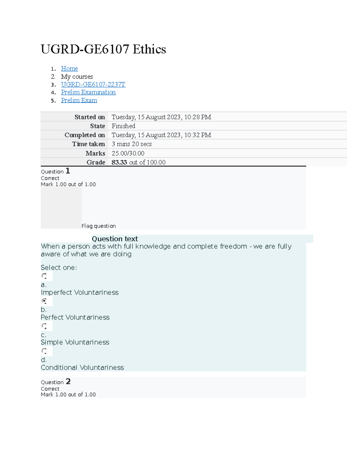 UGRD-GE6107 Ethics Prelim EXAM - UGRD-GE6107 Ethics 1. Home 2. My ...