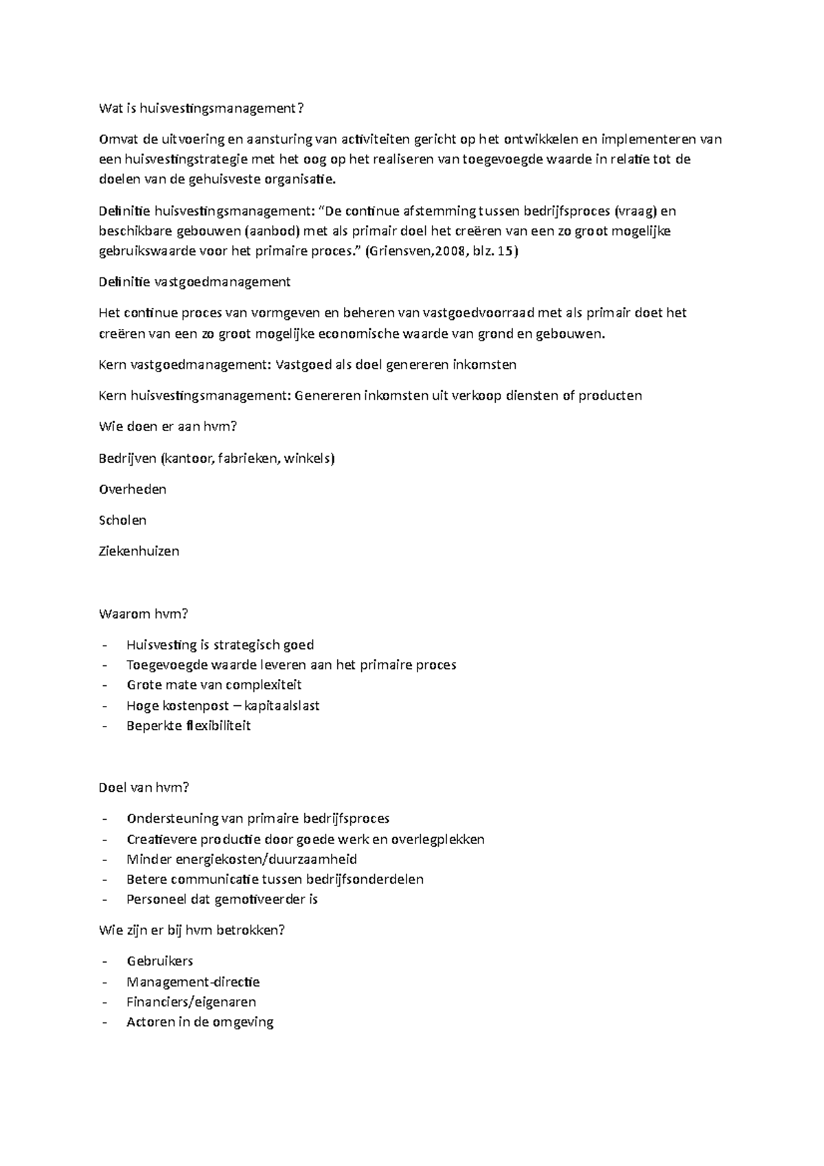 Aantekeningen HVM Vastgoed en Makelaardij jaar 1 OP 1 VEMHVM11