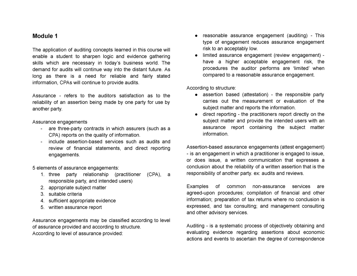 Auditing Module 1-3 - Notes And Others - Module 1 The Application Of ...