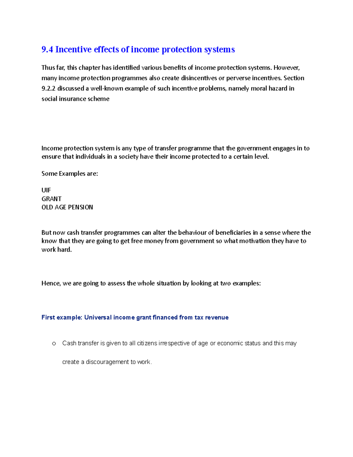Incentive effect of income protection systems - However, many income ...
