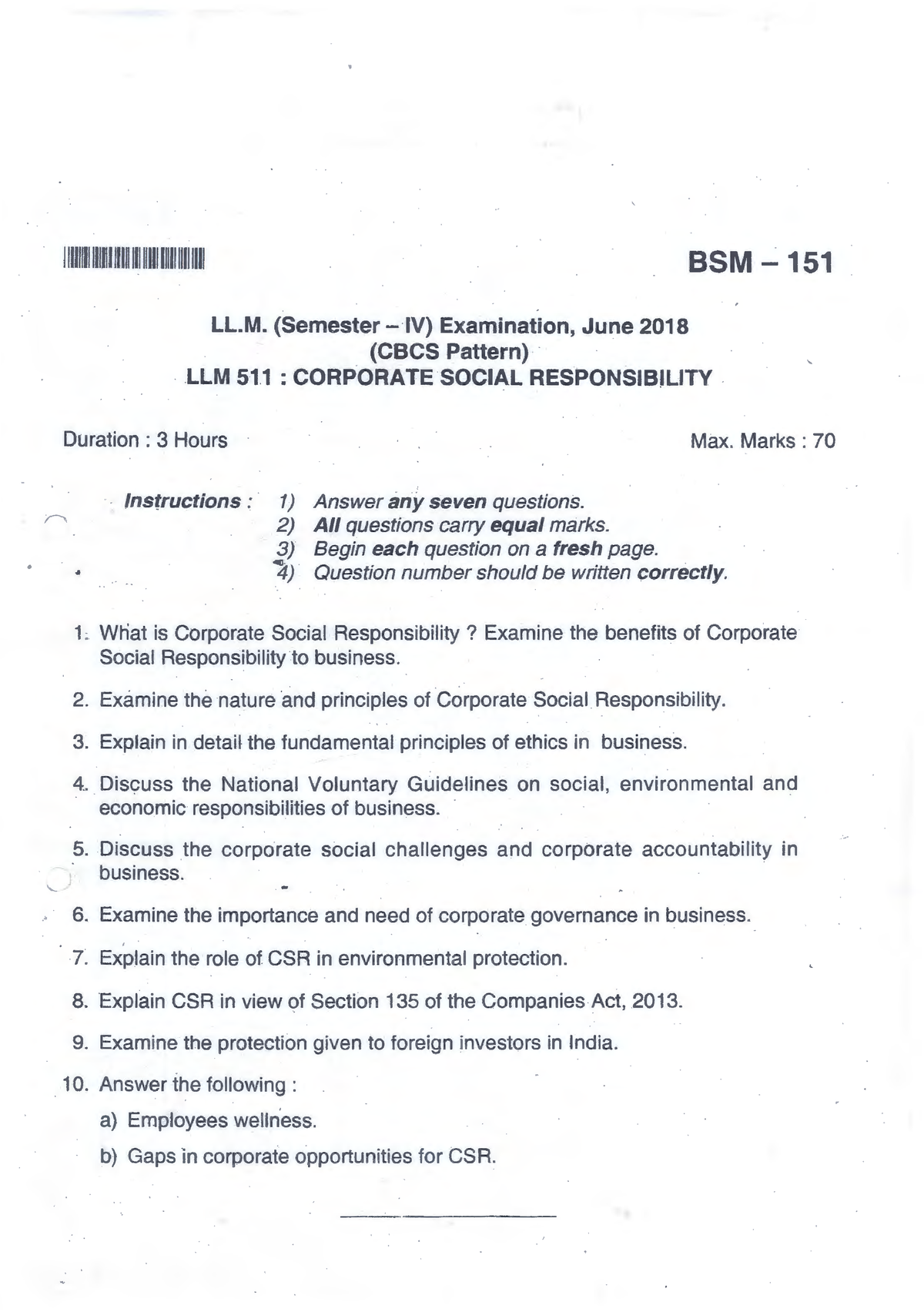 LL.M ,SEMIV, Corporate Social Responsibility lllllllllllllln