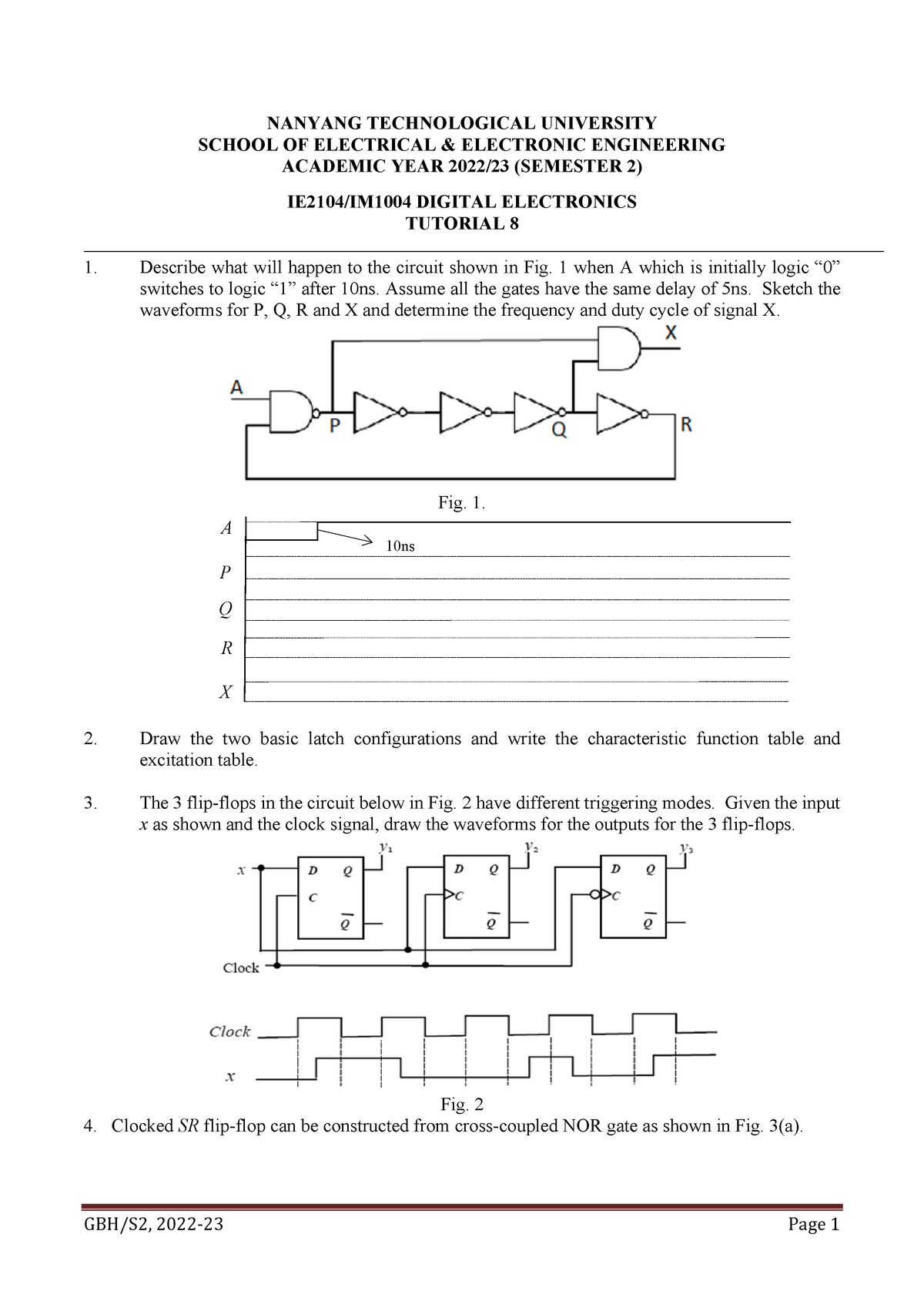 IE2104 Digital Electronics - Tutorial 8-12 - SCHOOL OF ELECTRICAL ...