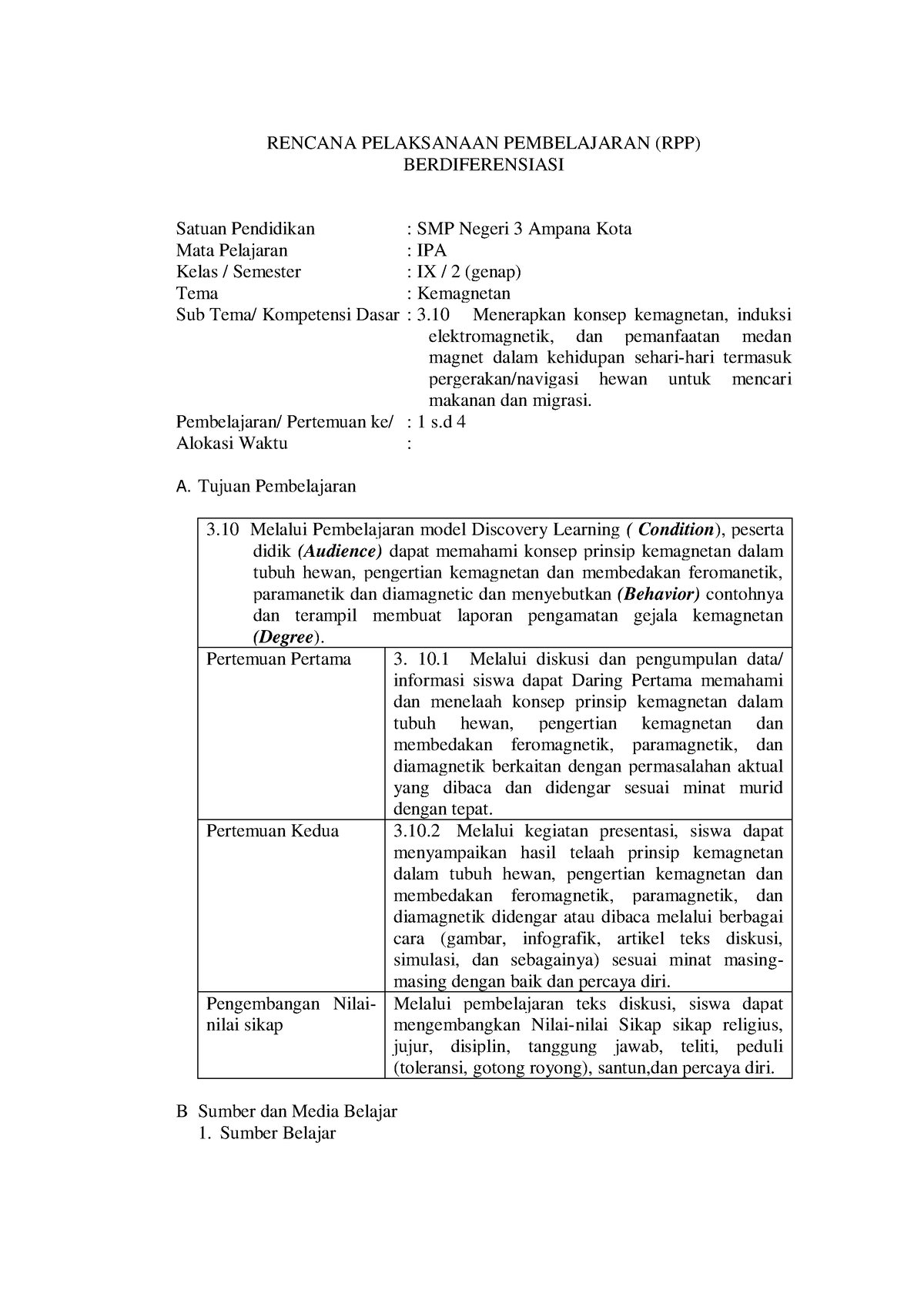 Rencana Pelaksanaan Pembelajaran - RENCANA PELAKSANAAN PEMBELAJARAN ...