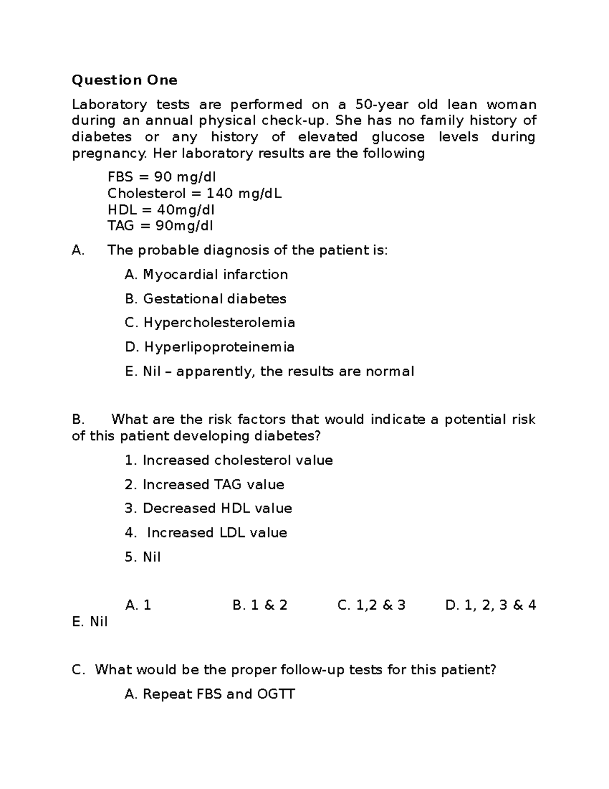 CLINICAL CHEMISTRY C.A.T Question One Laboratory tests are performed