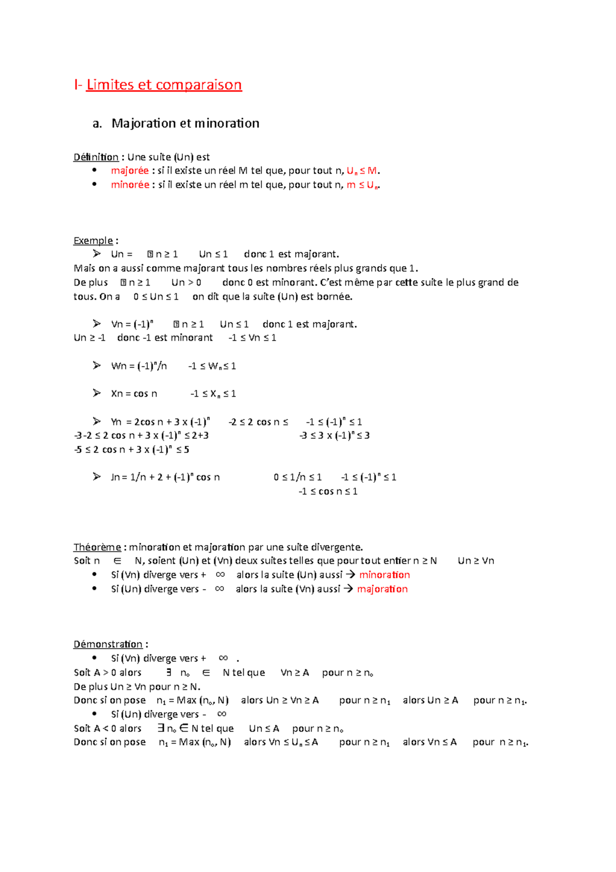 Limite et suite - I- Limites et comparaison a. Majoration et minoration ...