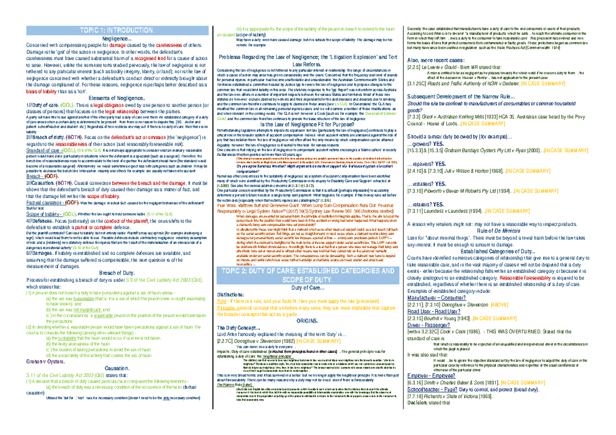 Official Tort Long Notes 181 - LAWS11-202 - Tort law - Bond - StuDocu