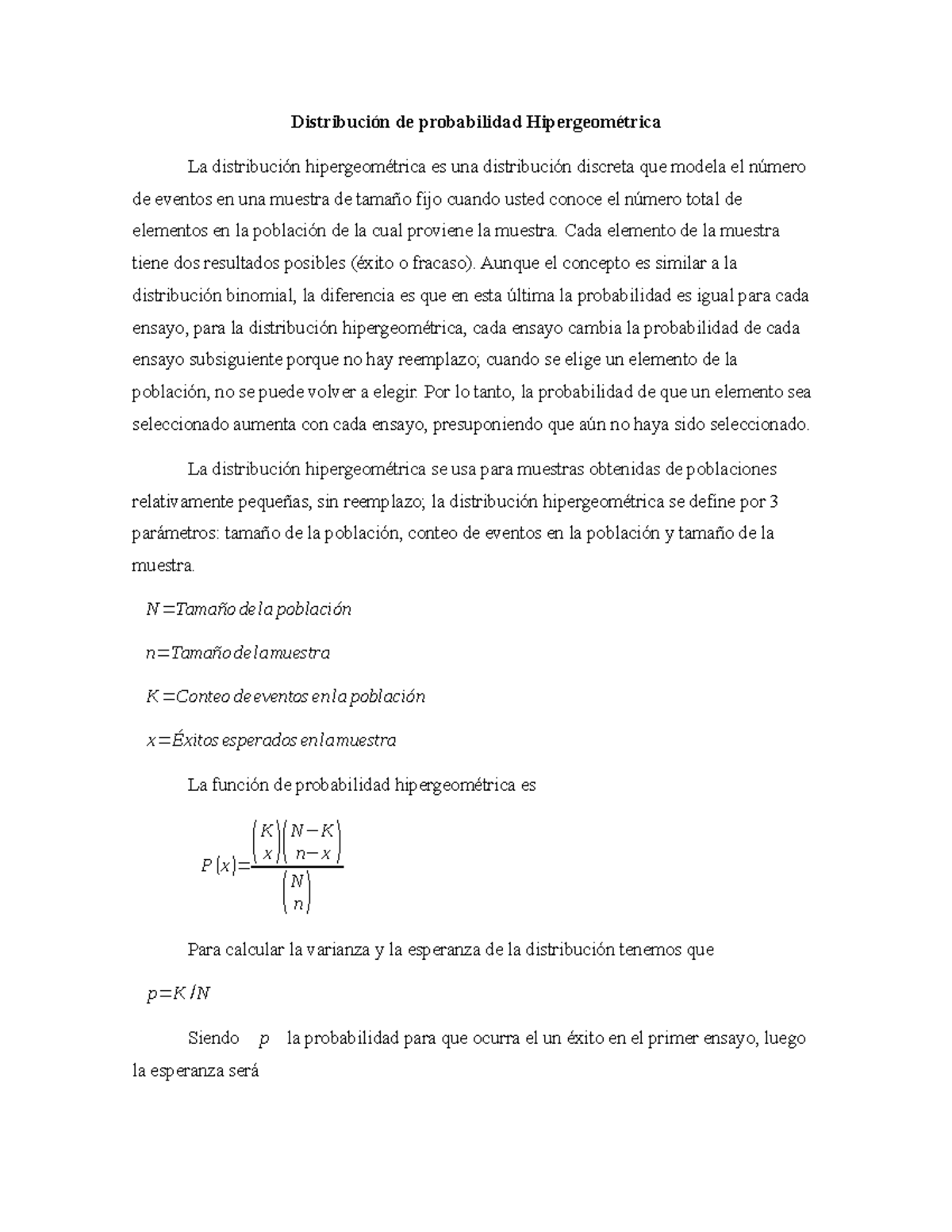 Distribución de probabilidad Hipergeométrica - Distribución de ...