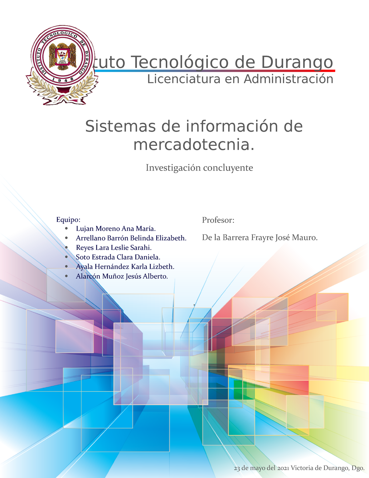 Portada 2 - xxxx - Instituto Tecnológico de Durango Licenciatura en  Administración Sistemas de - Studocu