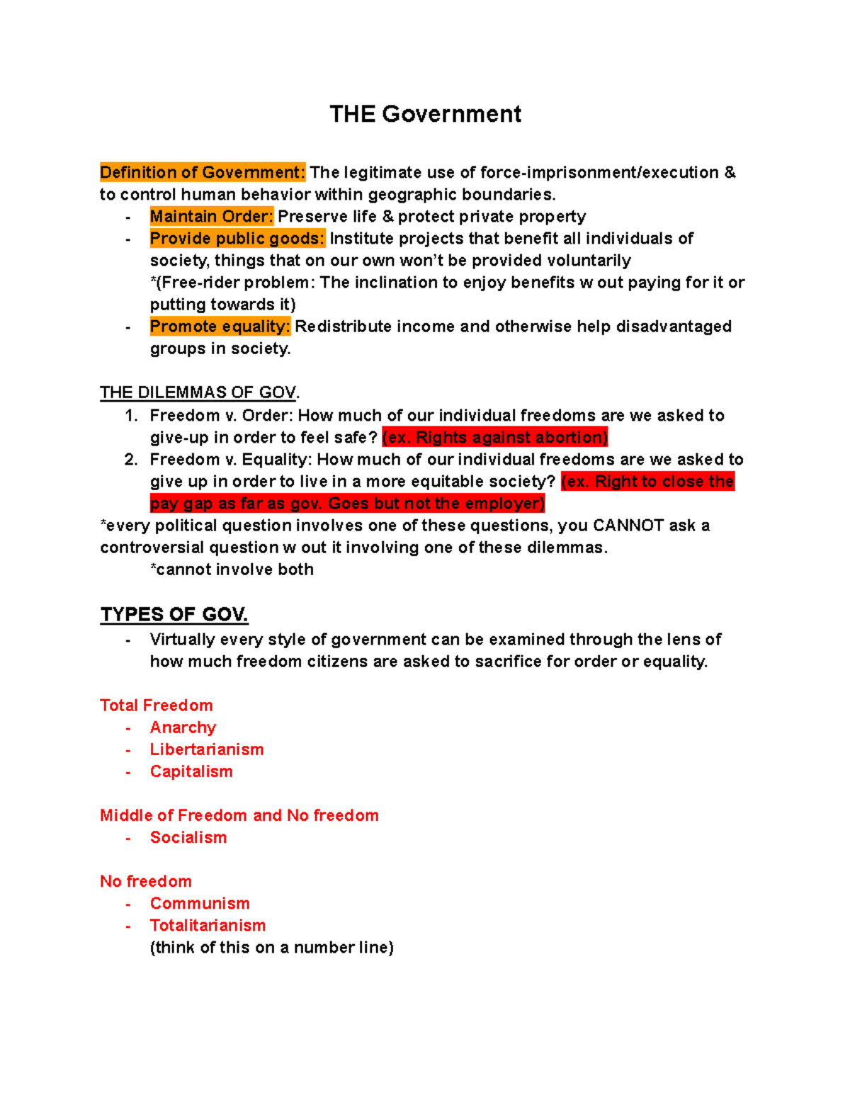 AMER NAT GOV Notes THE Government Definition of Government The