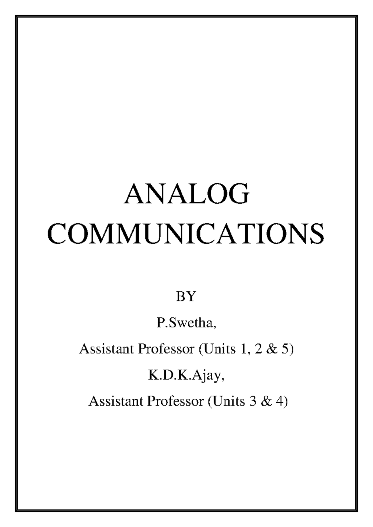 Analog Communications-18 - ANALOG COMMUNICATIONS BY P, Assistant ...