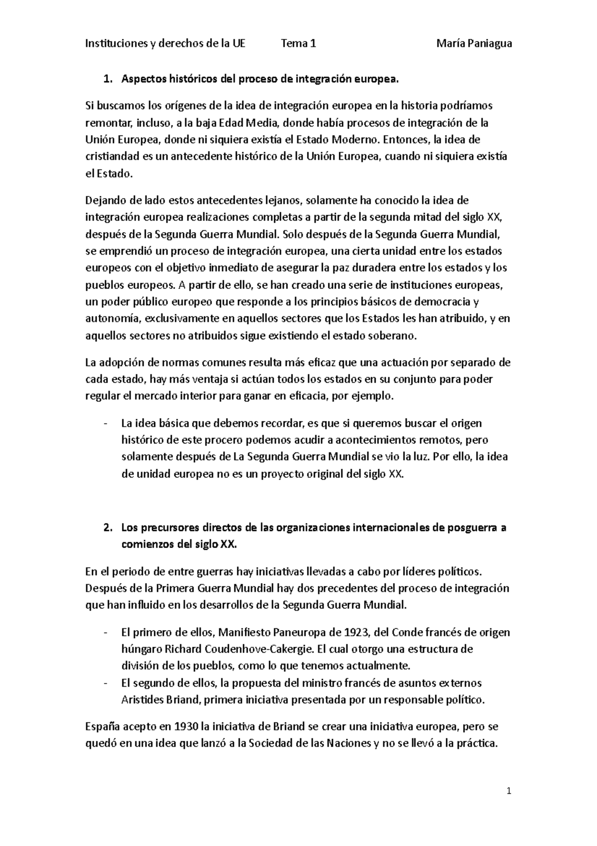 Tema 1. El proceso de la integración europea - Instituciones y derechos ...