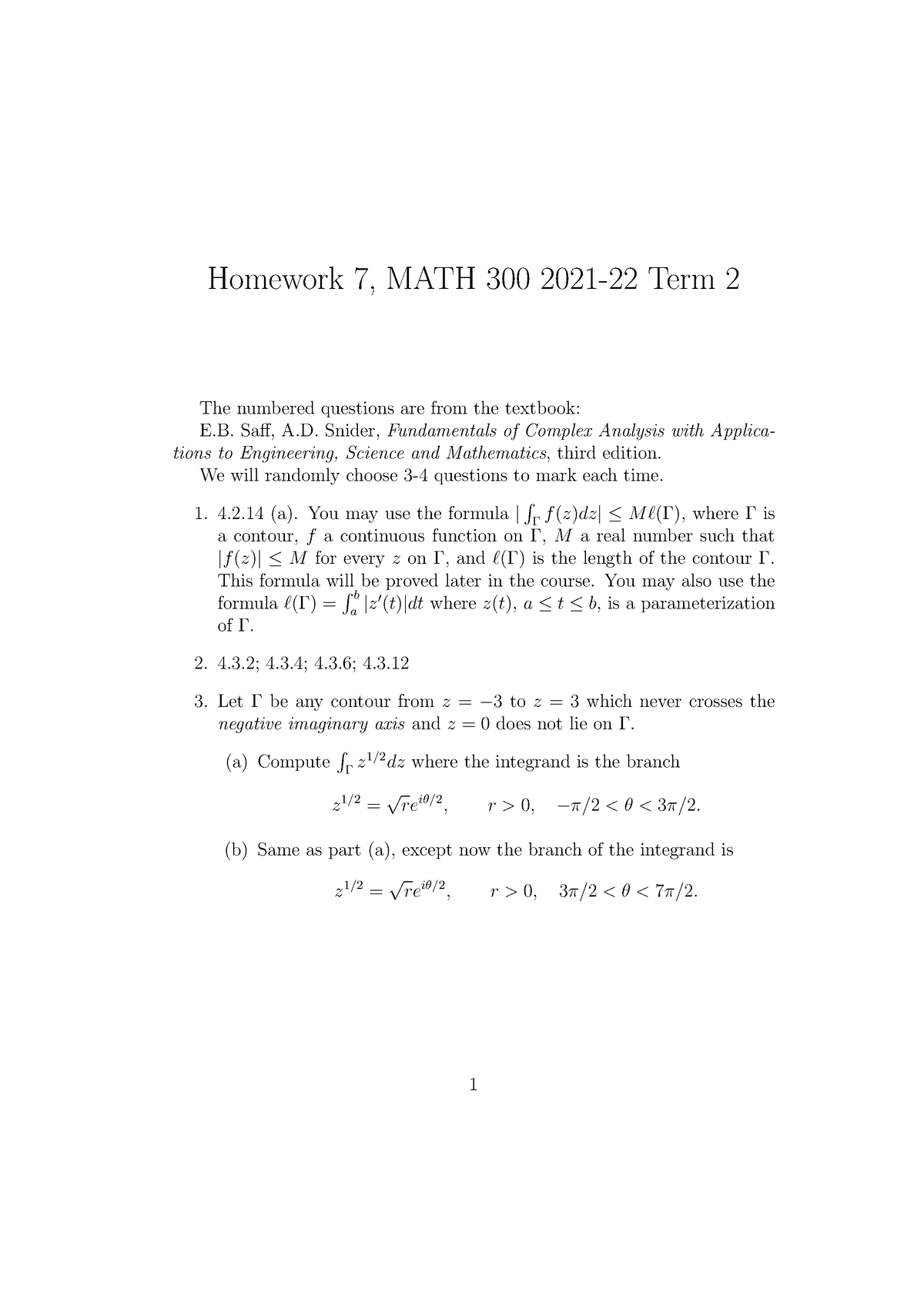 Homework 7 Assignment 7 Homework 7 Math 300 2021 22 Term 2 The Numbered Questions Are From