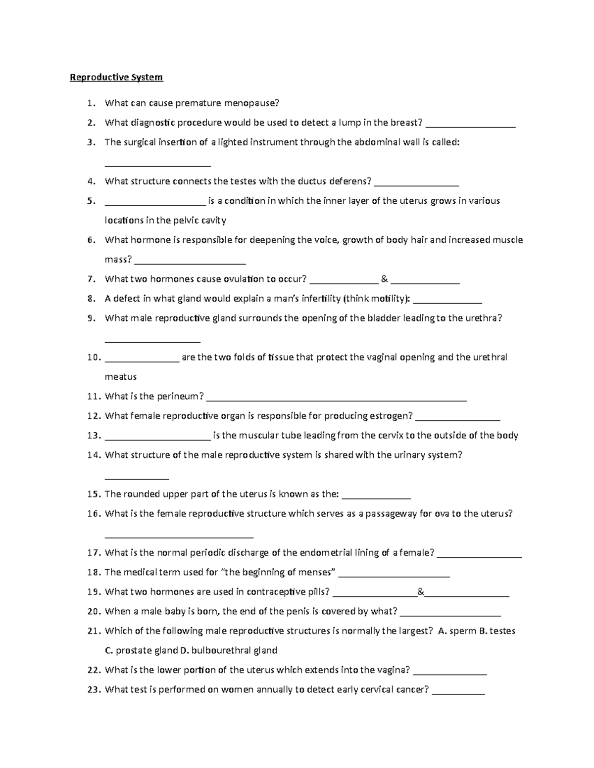 4.03-4.04 Reproductive system review sheet - Reproductive System What ...