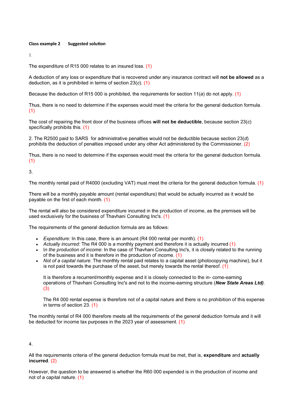 Class example 2 April 2024 Suggested solution - Class example 2 ...