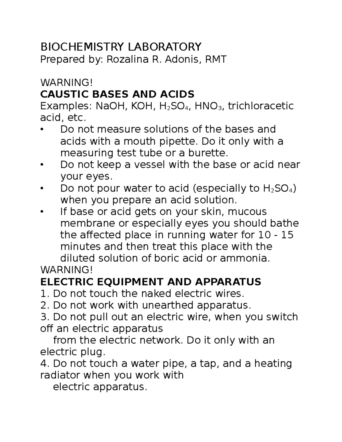 Biochemistry Laboratory BIOCHEMISTRY LABORATORY Prepared by Rozalina