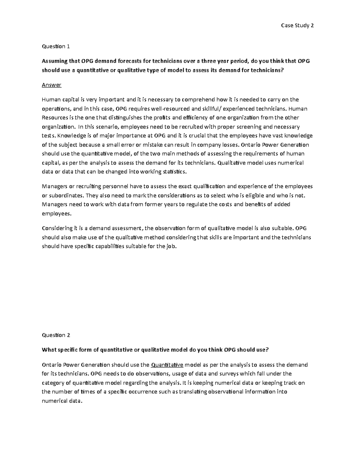 Case Study 2 -Ontario Power Generation - Case Study 2 Question 1 ...