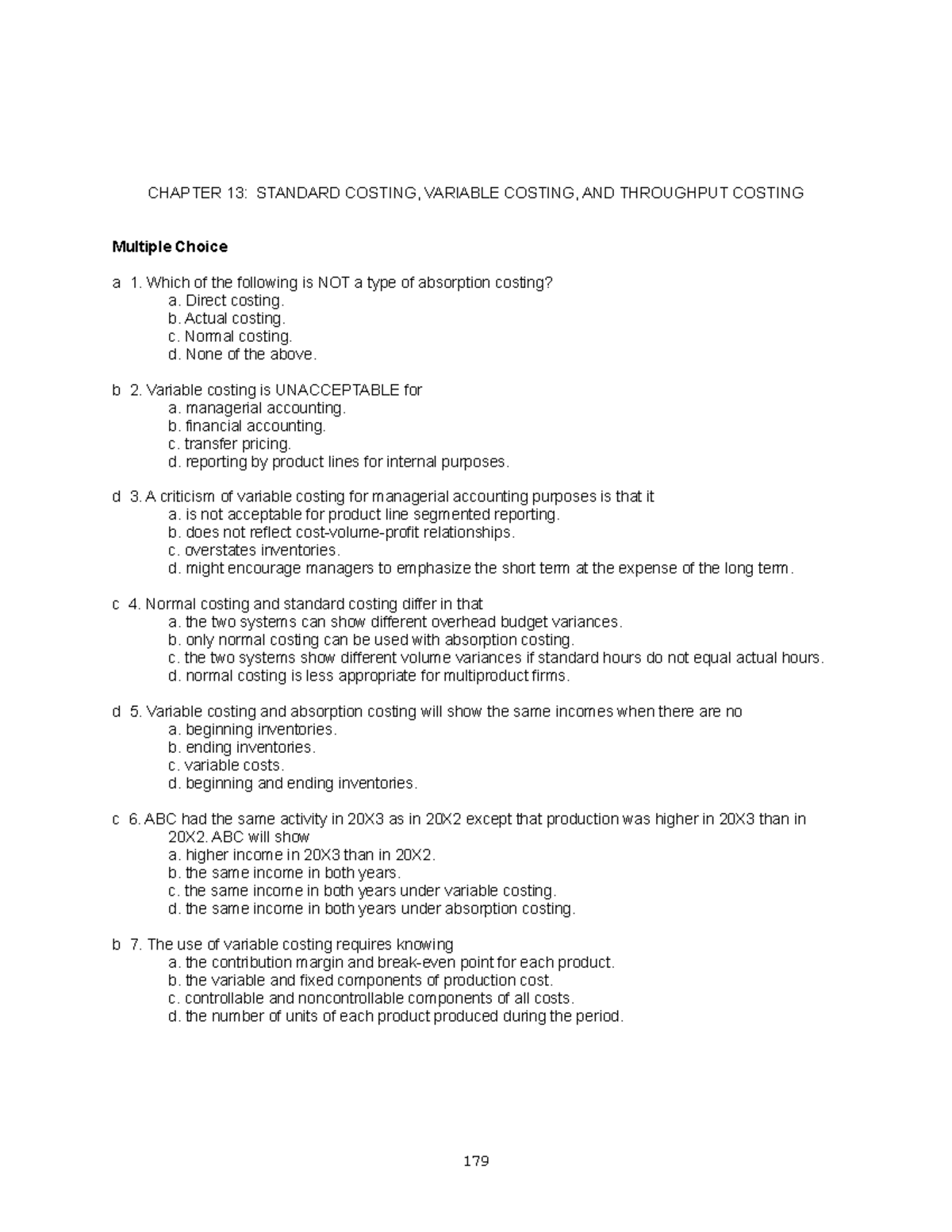 TB ch13 Standard Costing, Variable Costing and Throughput Costing ...