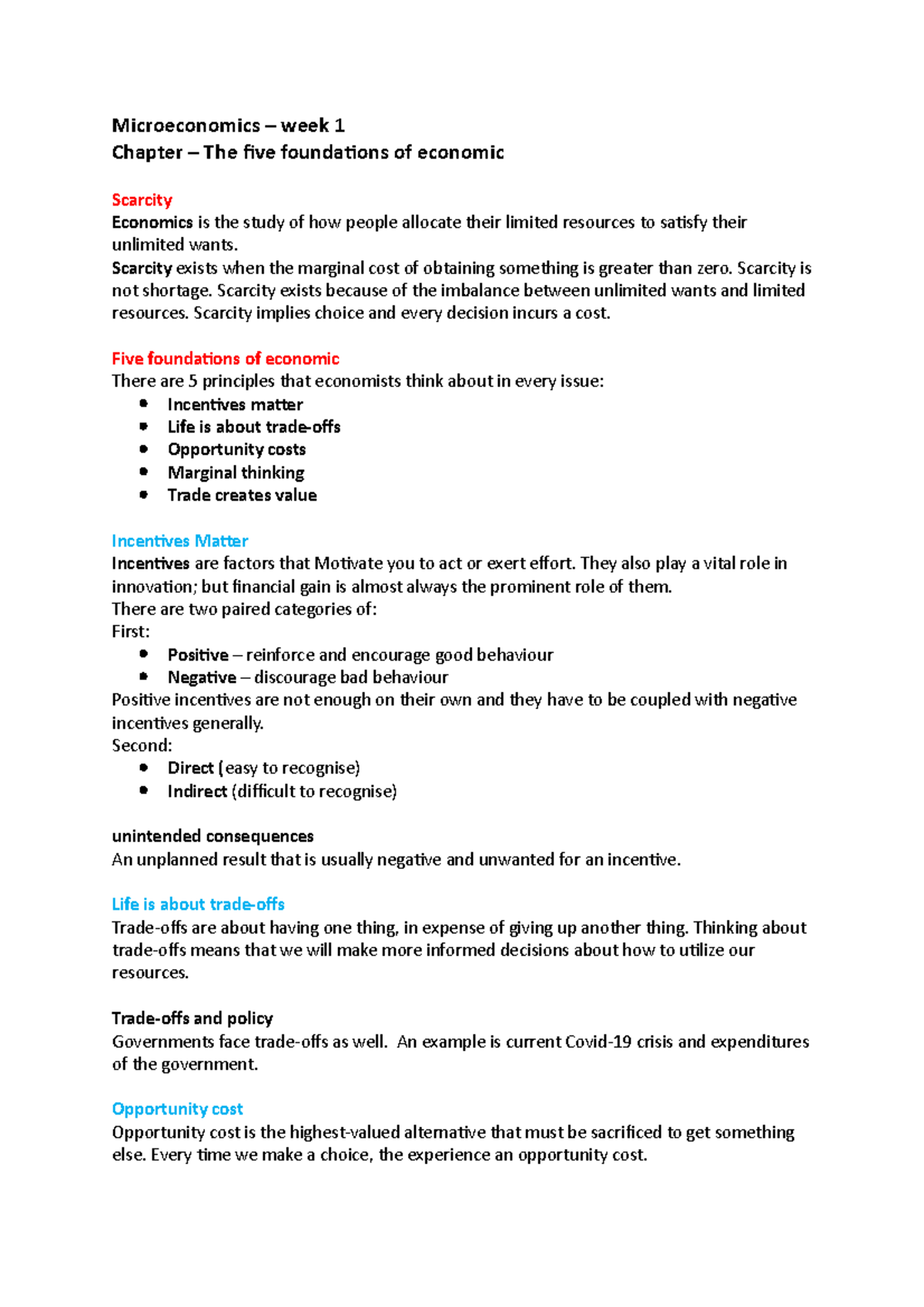 Microeconomics - Lecture Notes 1 - Microeconomics – Week 1 Chapter ...