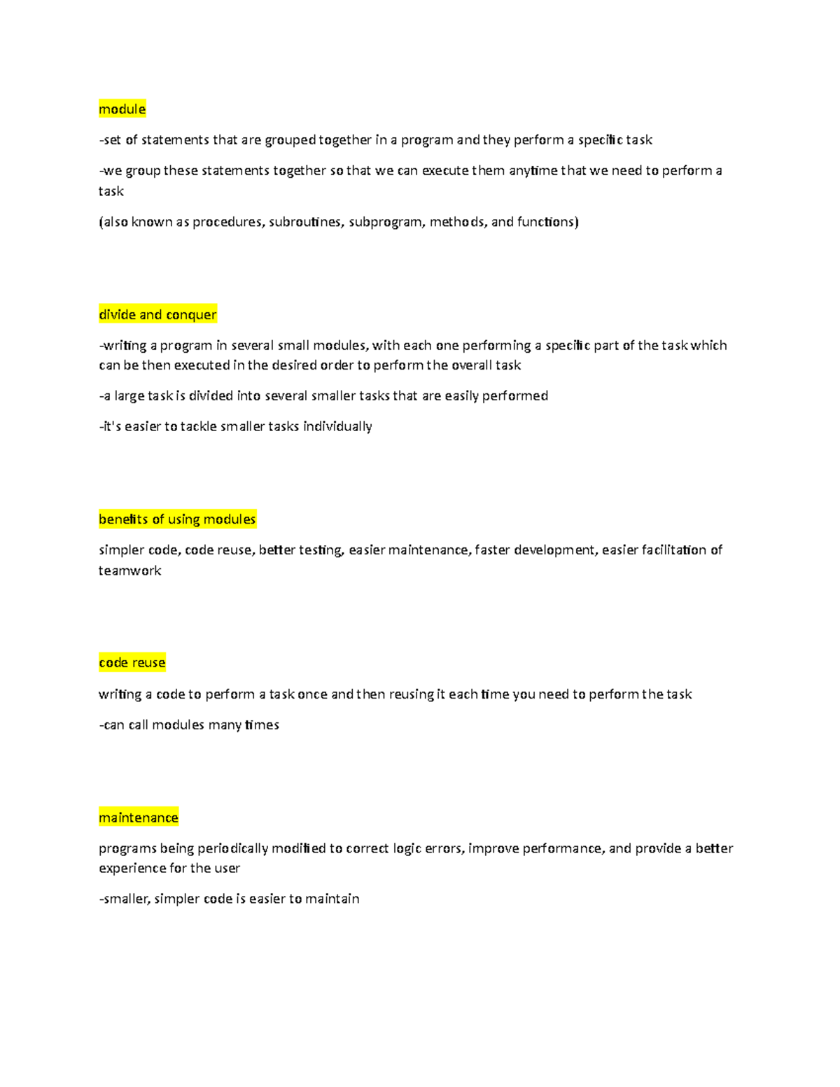 Studyset 4 - CSCI1923 - module -set of statements that are grouped ...