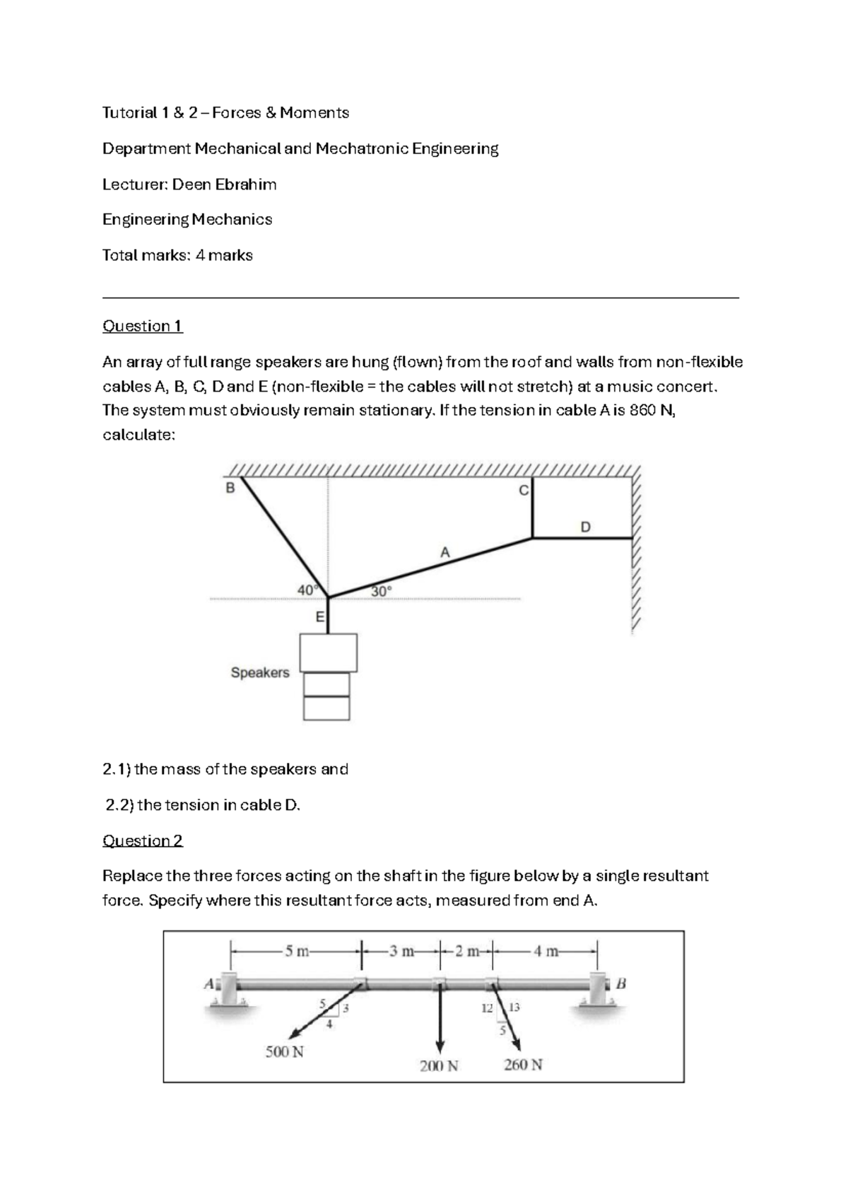 Tutorial 1&2 Forces and Moments - Tutorial 1 & 2 – Forces & Moments ...