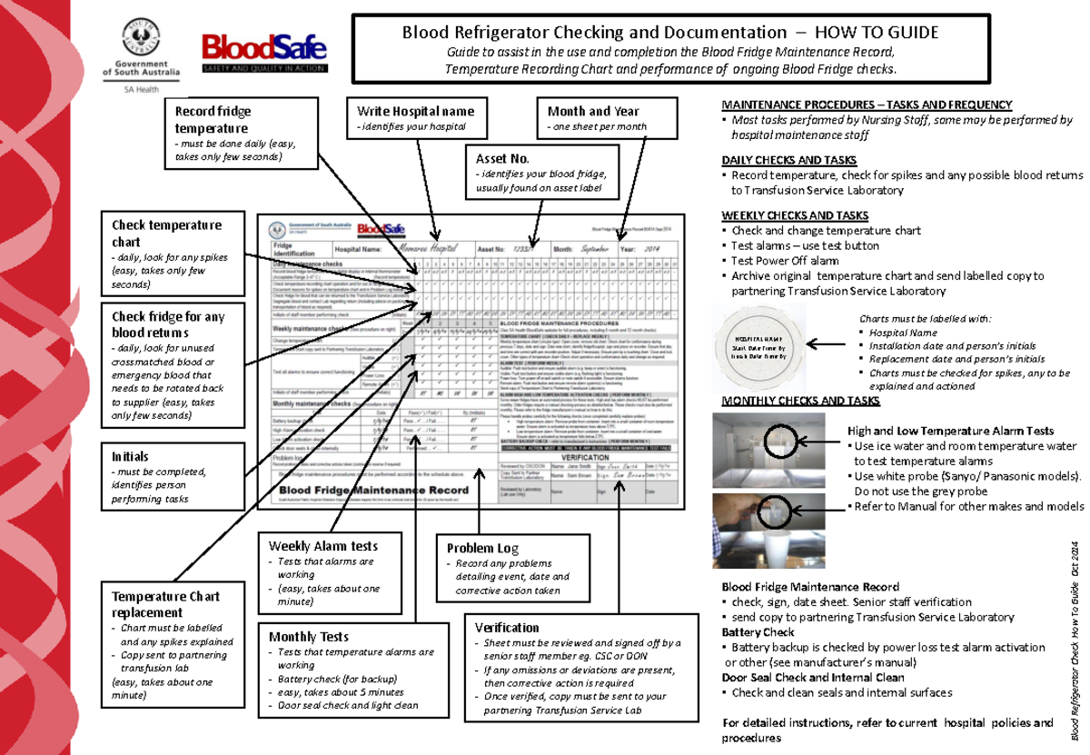Blood fridge checking how to guide Write Hospital name identifies