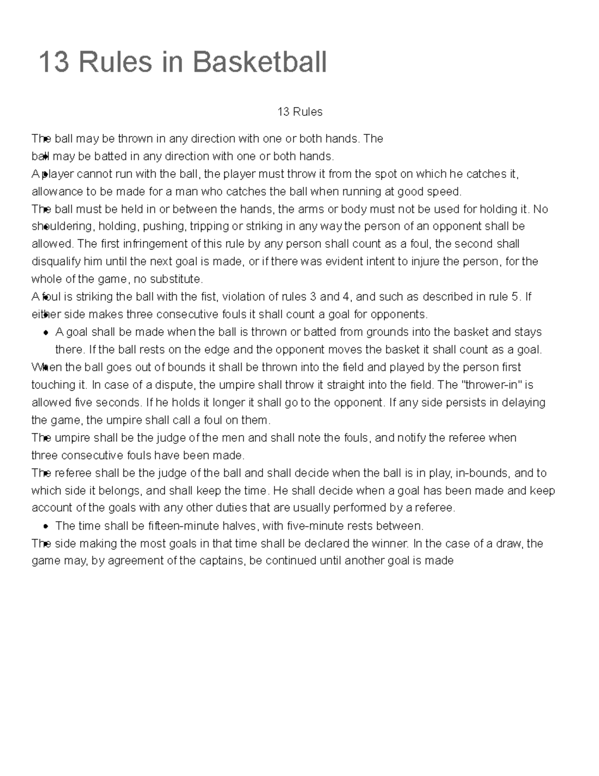 13 Rules in Basketball PE 202 Physical Education 4converted 13 Rules