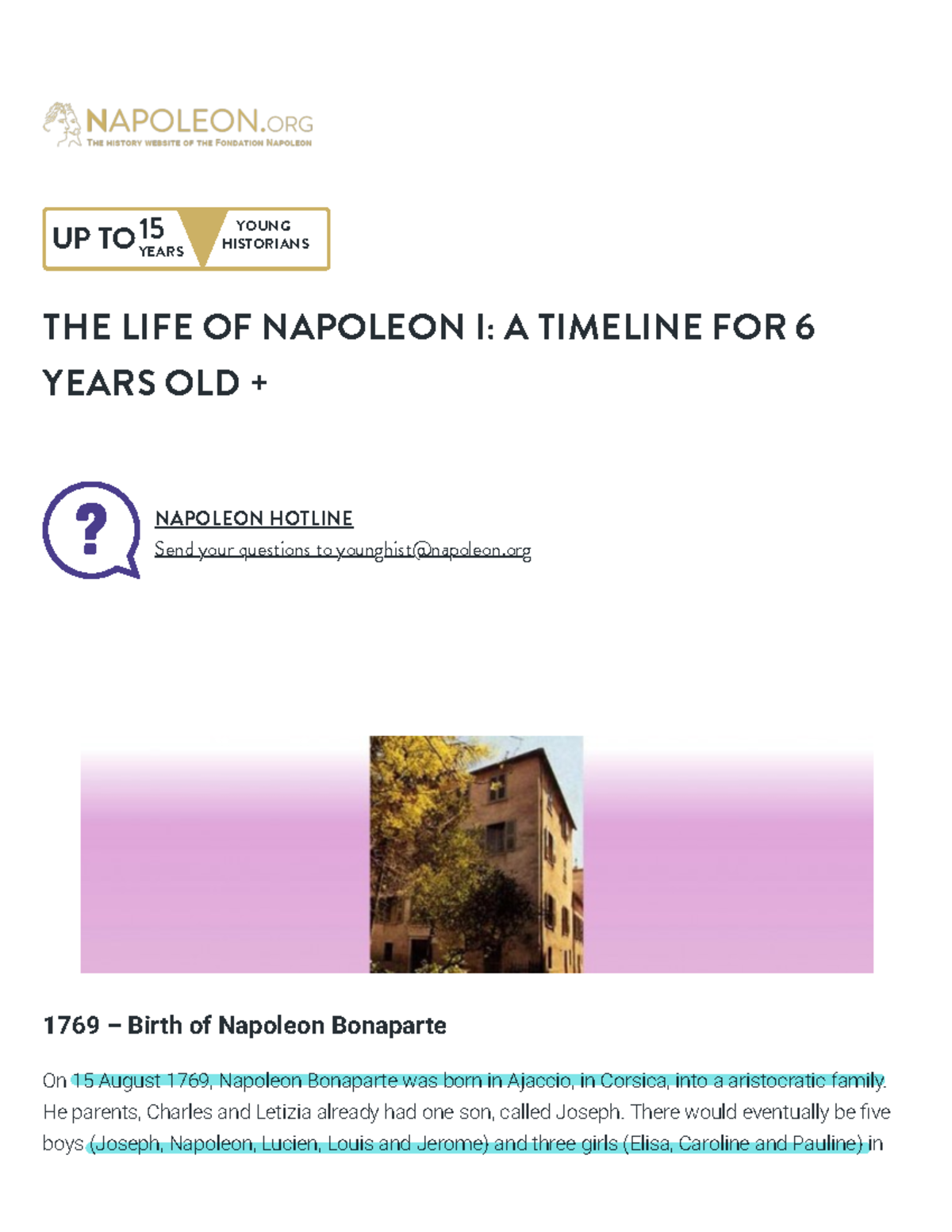 The life of Napoleon I- a timeline for 6 years ol… - THE LIFE OF ...